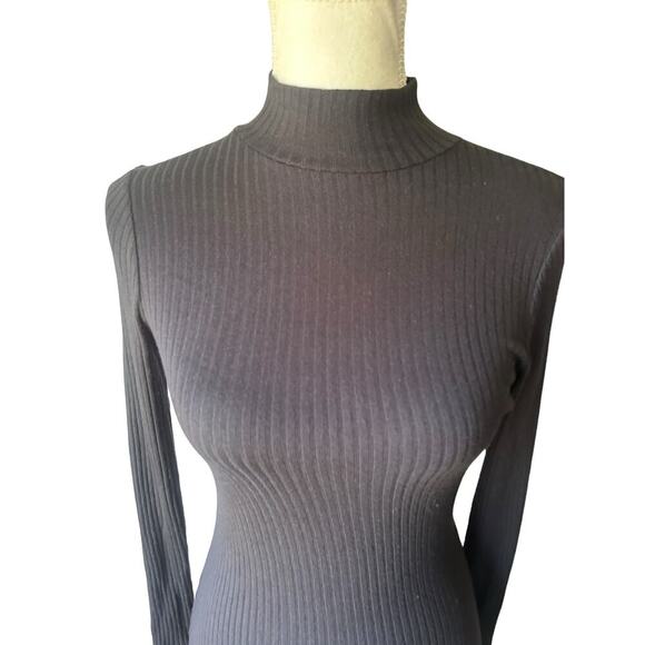 Reformation Albee Black Ribbed Long Sleeve Mock Neck Maxi Dress Side Slit - XS - Picture 3 of 11